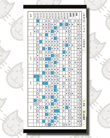 炭火焼肉みやび WEBアプリ シフト表のA4印刷用画像（名前は仮）
